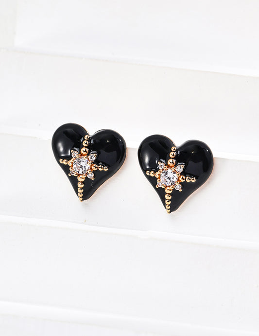 S925 Silver Fashion Drip glazed Zircon Heart-shaped Earrings