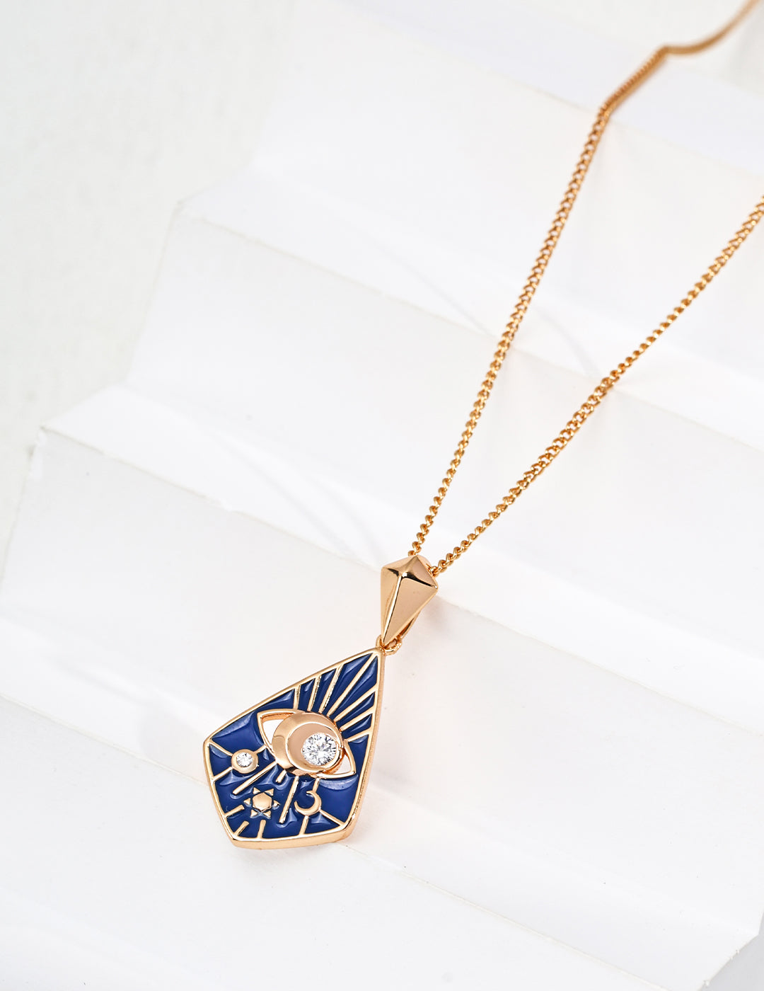 S925 Gold Vintage Blue Drip Glazed Zircon Necklace