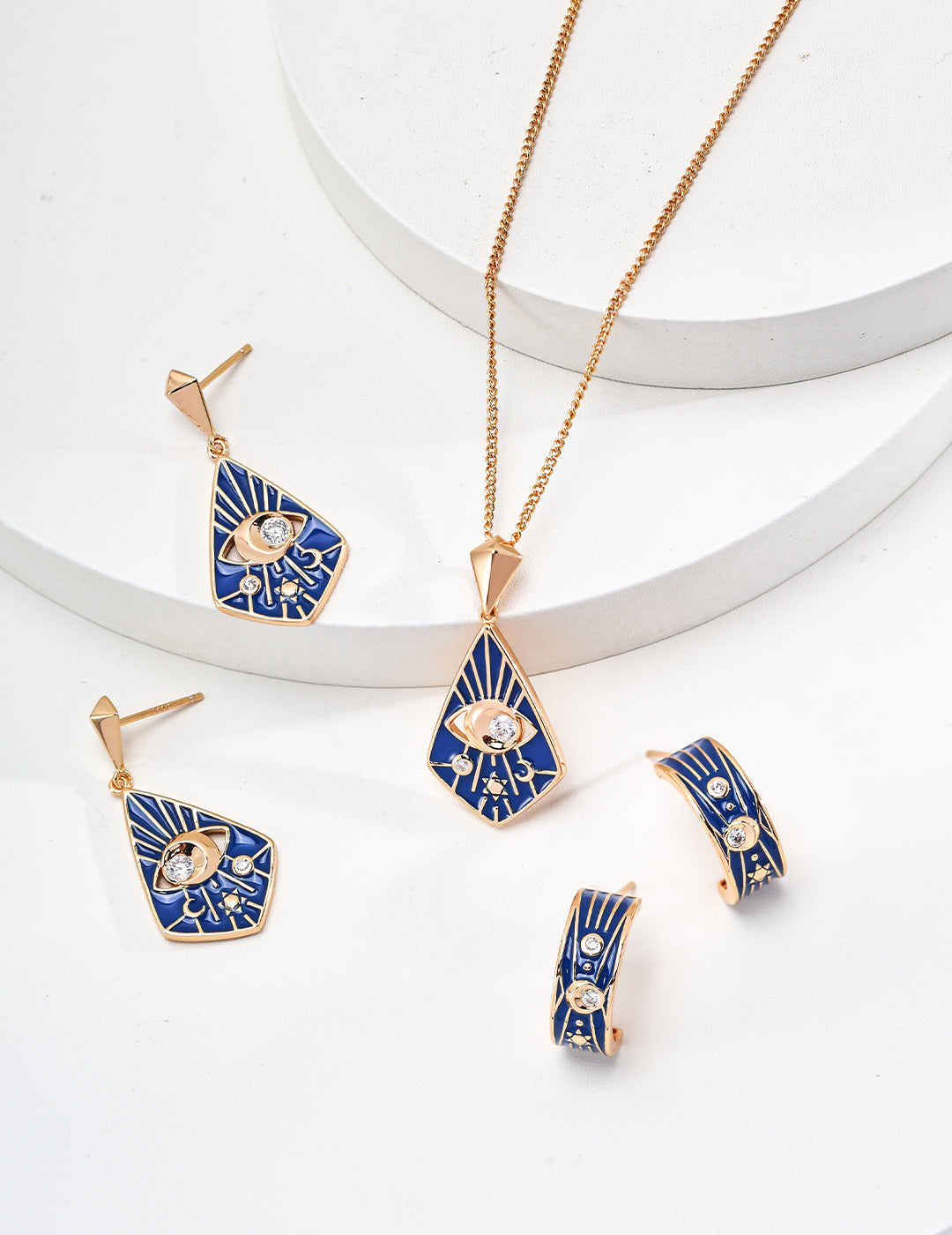 S925 Gold Vintage Blue Drip Glazed Zircon Necklace