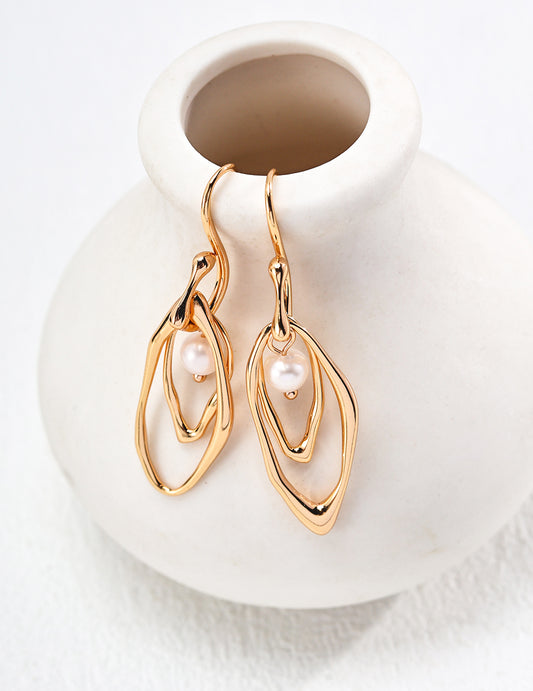 S925 Gold or Silver Simple Natural Pearl Earrings