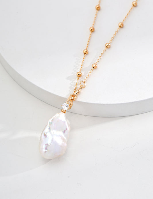 S925 Gold Baroque Pearl Zircon Necklace