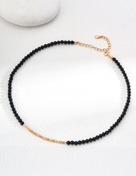 S925 Gold Simple Black Agate Necklace