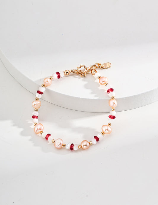 S925 Gold Freshwater Pearl & Optimize Ruby Bracelet