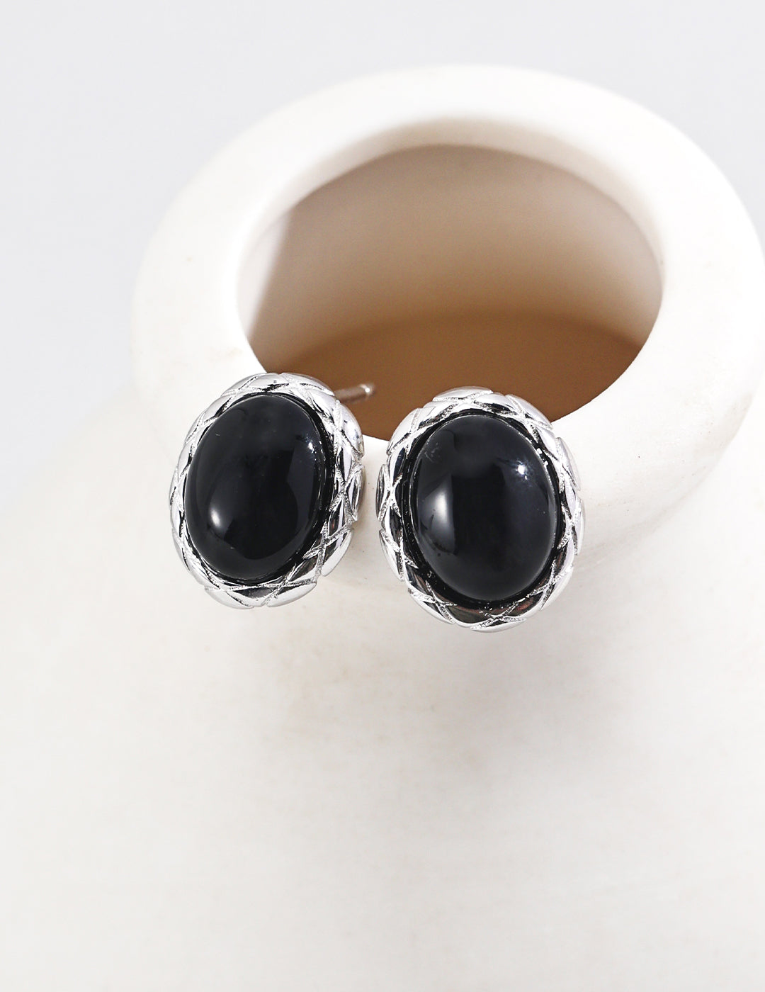 S925 Black Agate Earrings